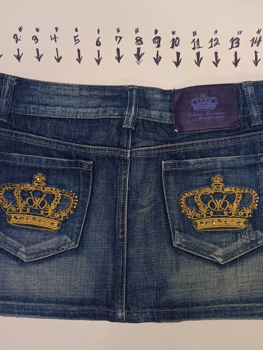 Victoria Beckham Dark Blue Embroidered Crown Back Pocket Jeans